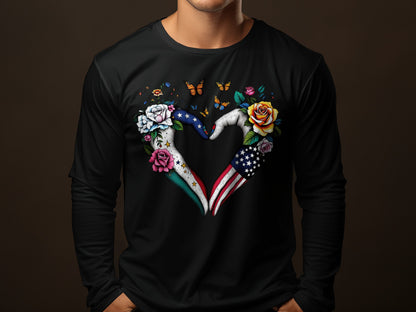 Mexican American Heart Hands Graphic Shirt