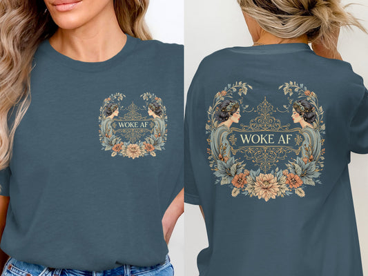 Woke AF Graphic T-Shirt with Intricate Floral Design