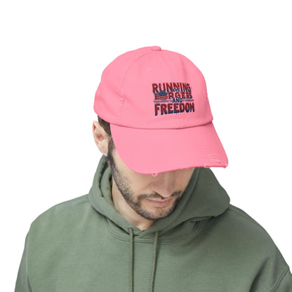 Unisex Distressed Cap - Running for Freedom Vintage Style Hat