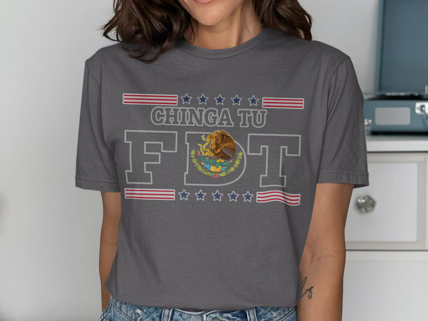 Chinga Tu F T Shirt with Patriotic Design Shirt Product