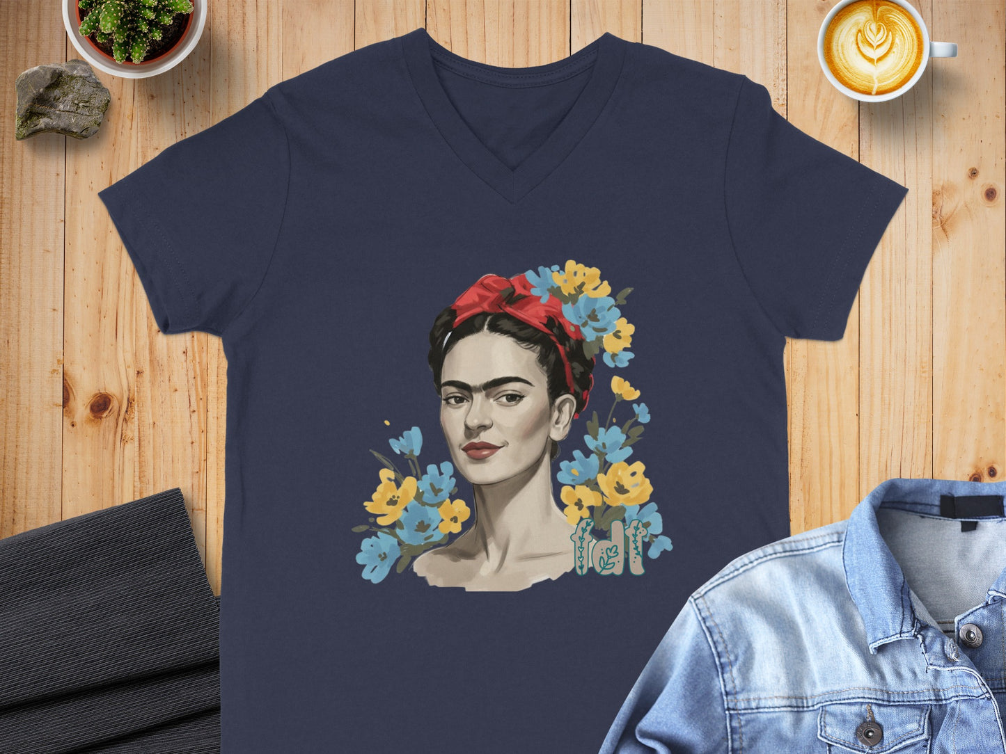 Artistic Floral Portrait V-Neck T-Shirt Product