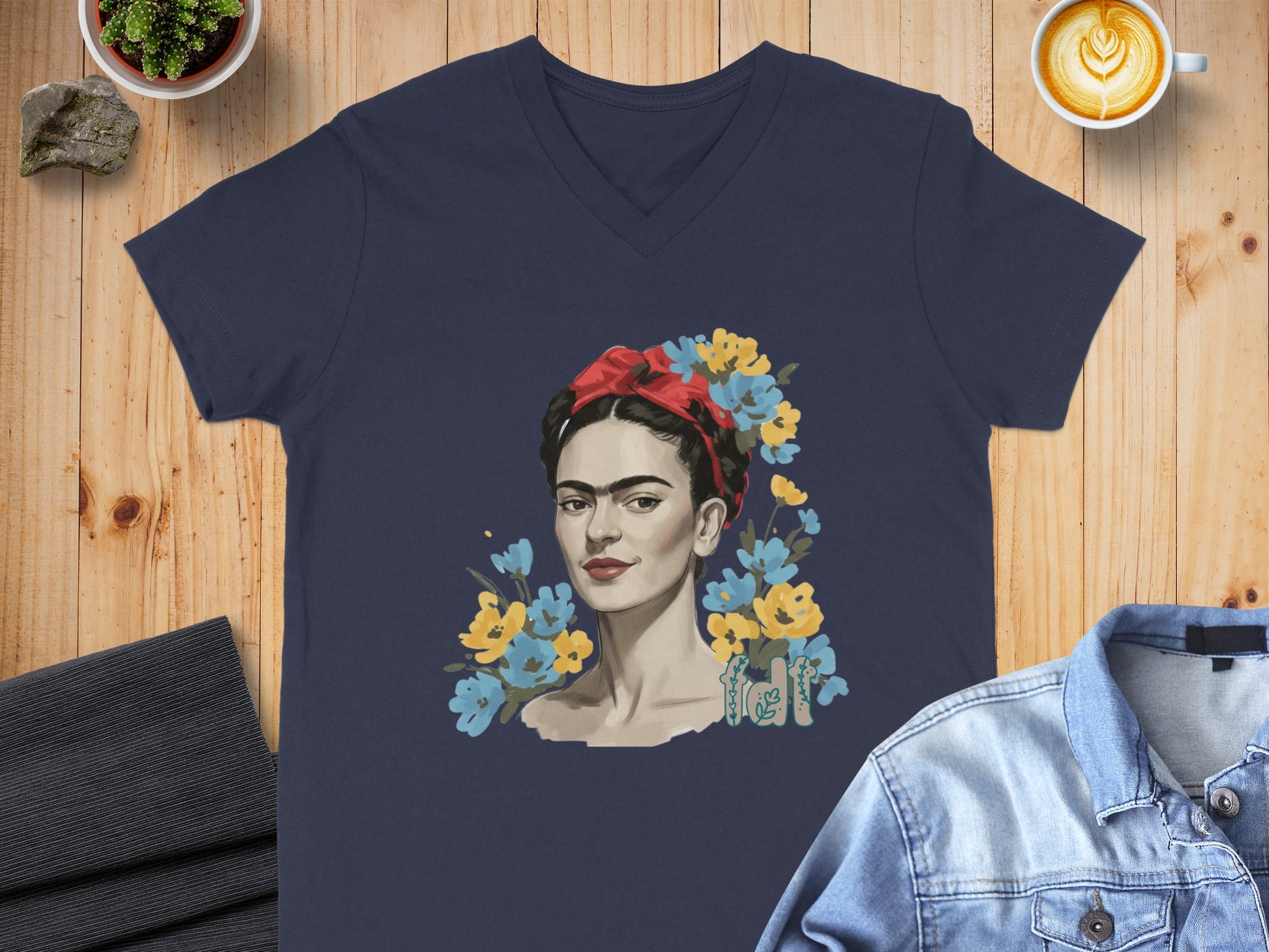 Artistic Floral Portrait V-Neck T-Shirt Product