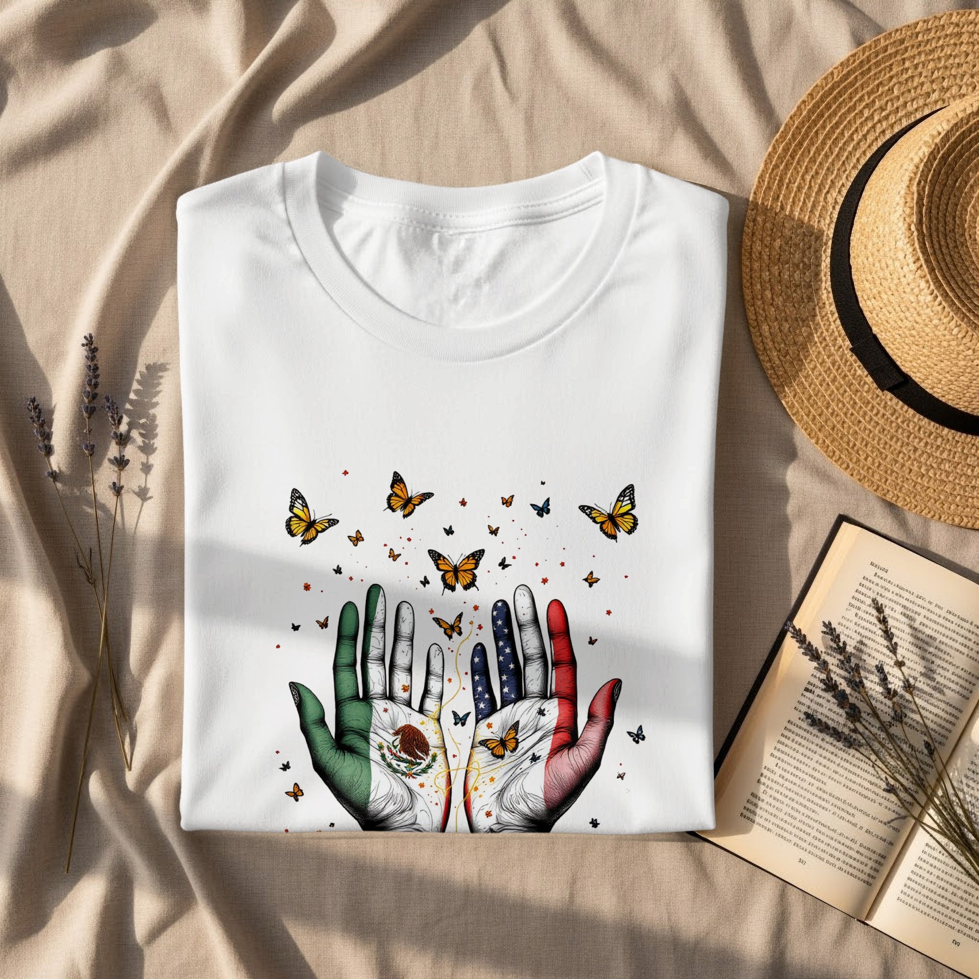 Hand Design with Butterflies on White Shirt product