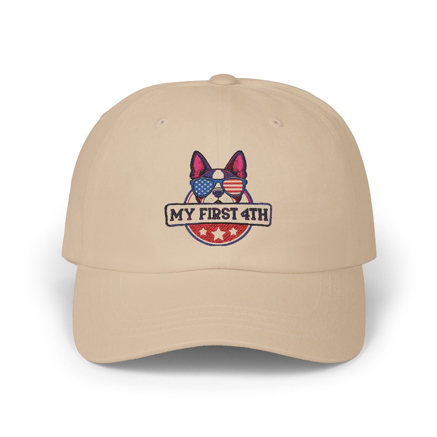 Patriotic Dog Dad Cap - 'My First 4th' Embroidered White Hat