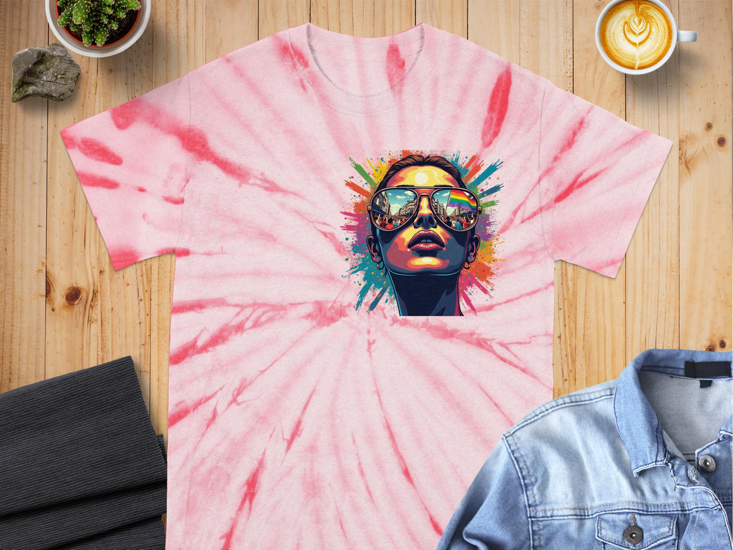 Vibrant Artistic Face Print Pink Tie Dye Shirt product