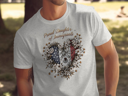 Proud Daughter of Immigrants Heart Floral Tee