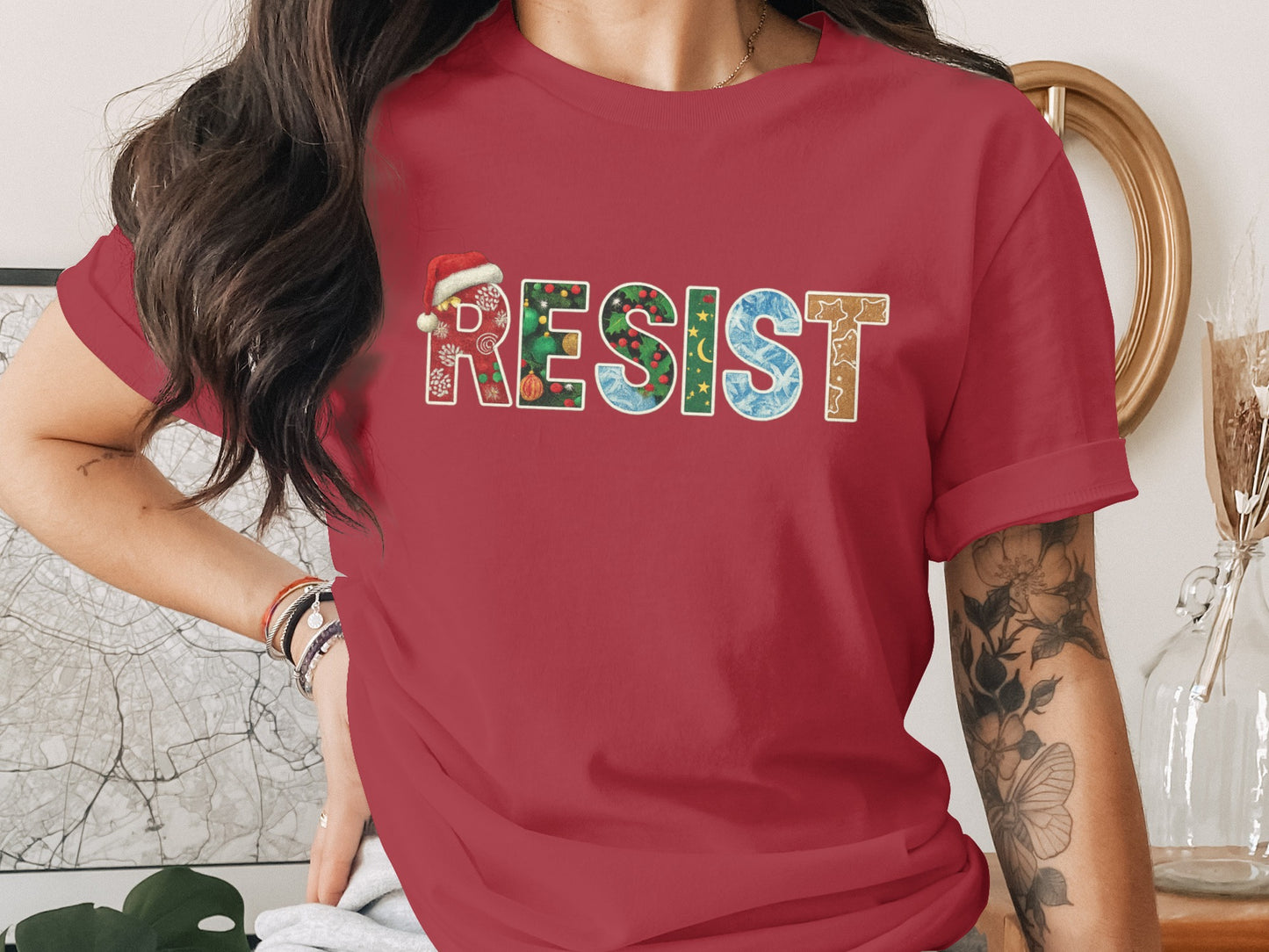 Festive Holiday Resist Graphic Casual Shirt