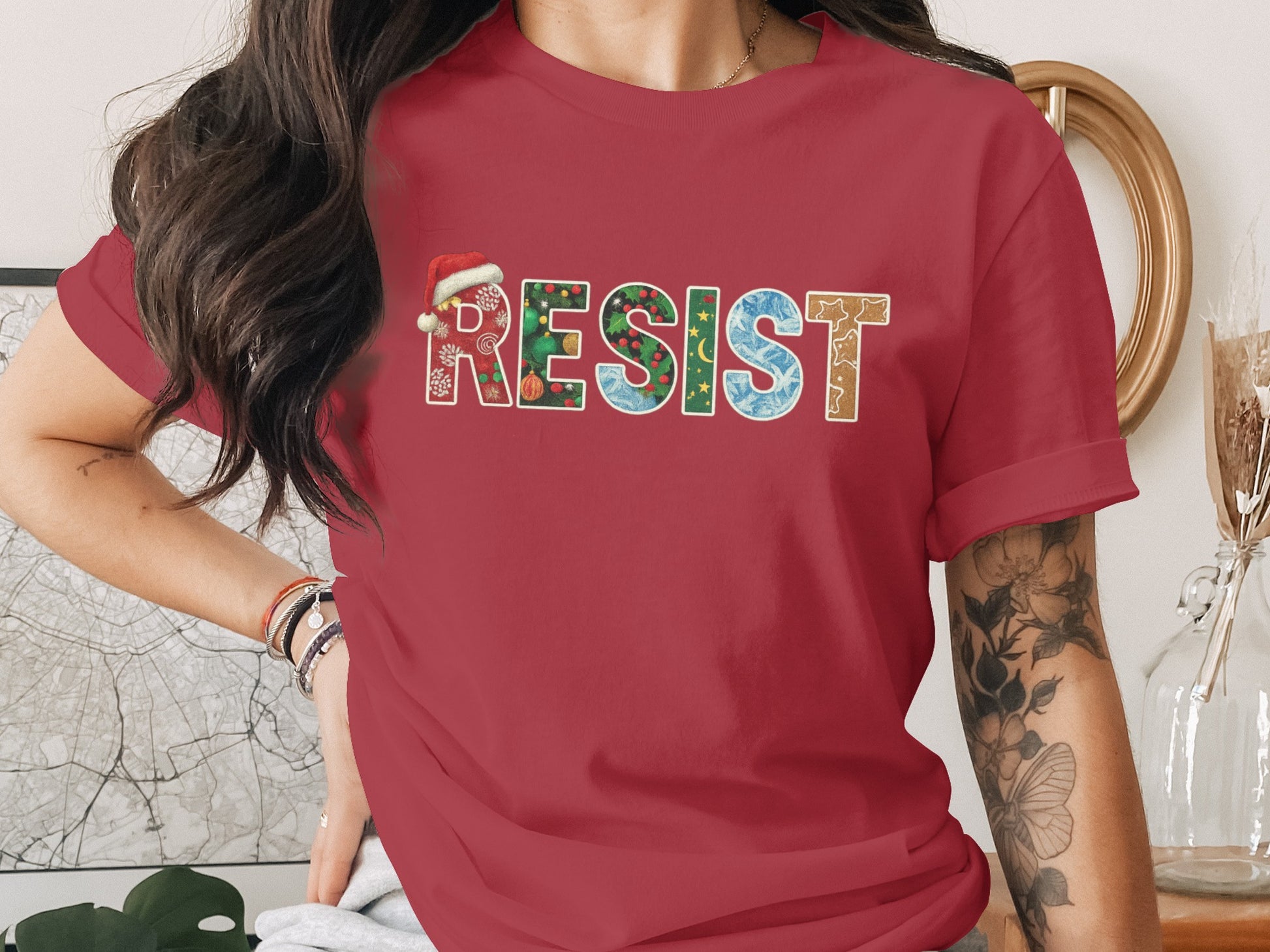 Festive Holiday Resist Graphic Casual Shirt