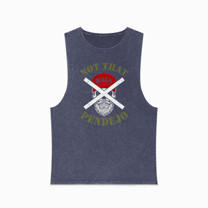 Muscle tank with skull, crossed bones, and "NOT THAT MAGA PENDEJO" text.