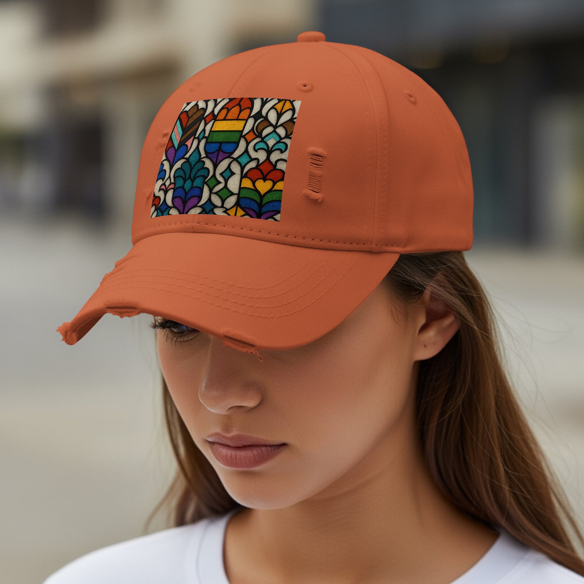 Colorful Distressed Rainbow Design Baseball Cap product