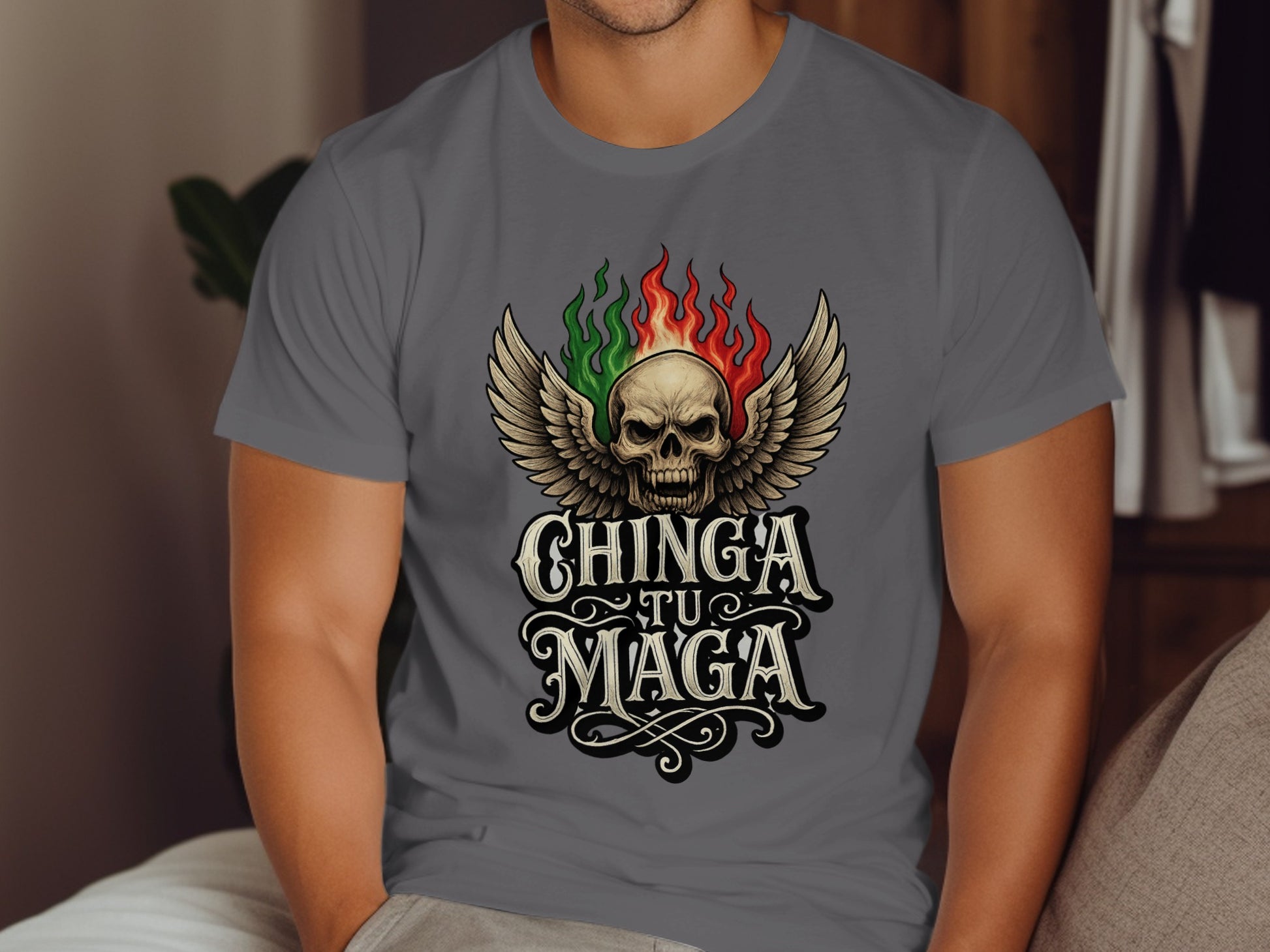 Chinga Tu Maga Skull with Wings Graphic T-Shirt product