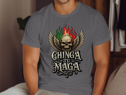 Chinga Tu Maga Skull with Wings Graphic T-Shirt product
