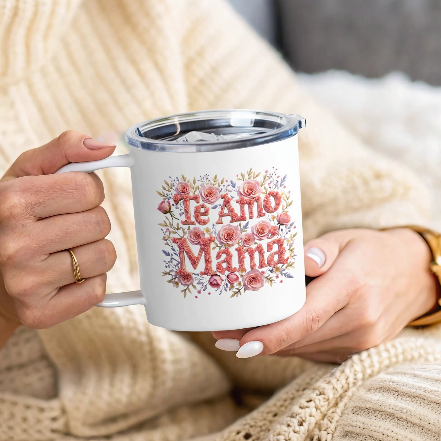 Te Amo Mama Floral Design White Coffee Mug product