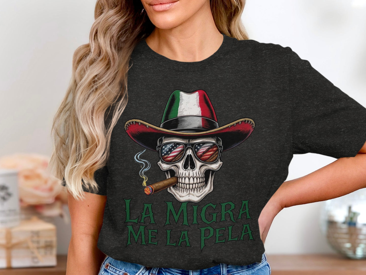 La Migra Skull with Hat and Sunglasses Graphic T-Shirt product type