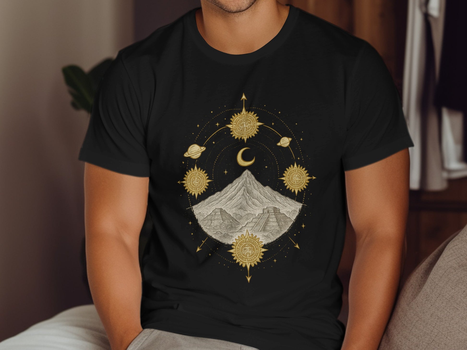 Celestial Mountain and Planet Design Graphic T-Shirt product
