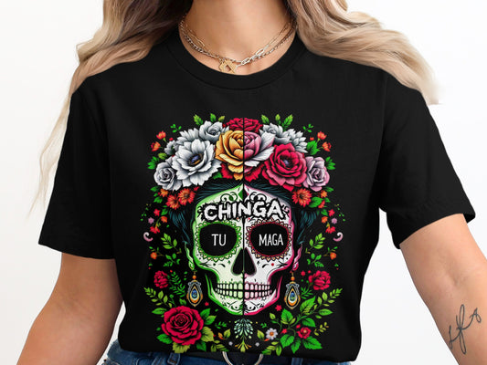 Vibrant Skull Floral Art Graphic Tee product type