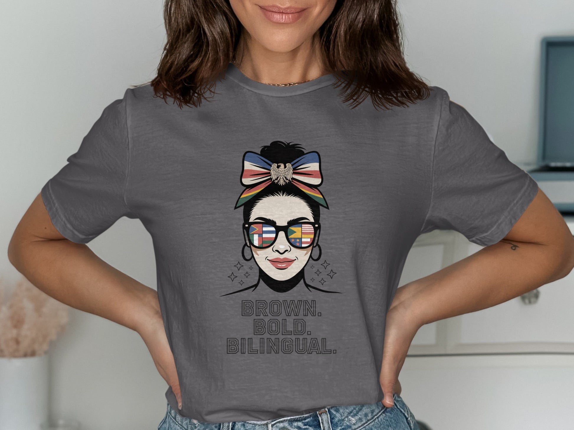 Brown Bold Bilingual Graphic Print Tee Shirt product