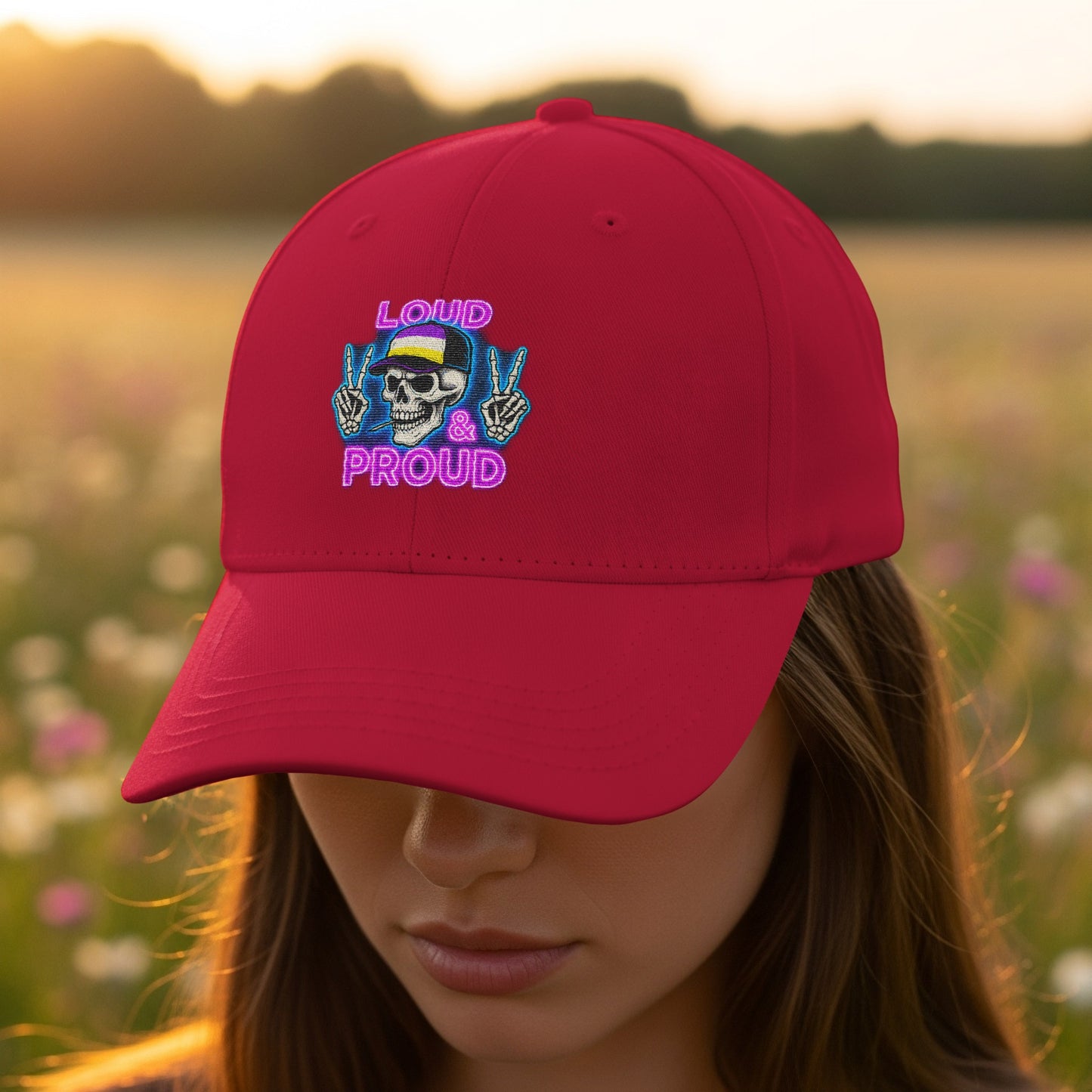 Loud and Proud Skull Peace Sign Embroidered Hat product