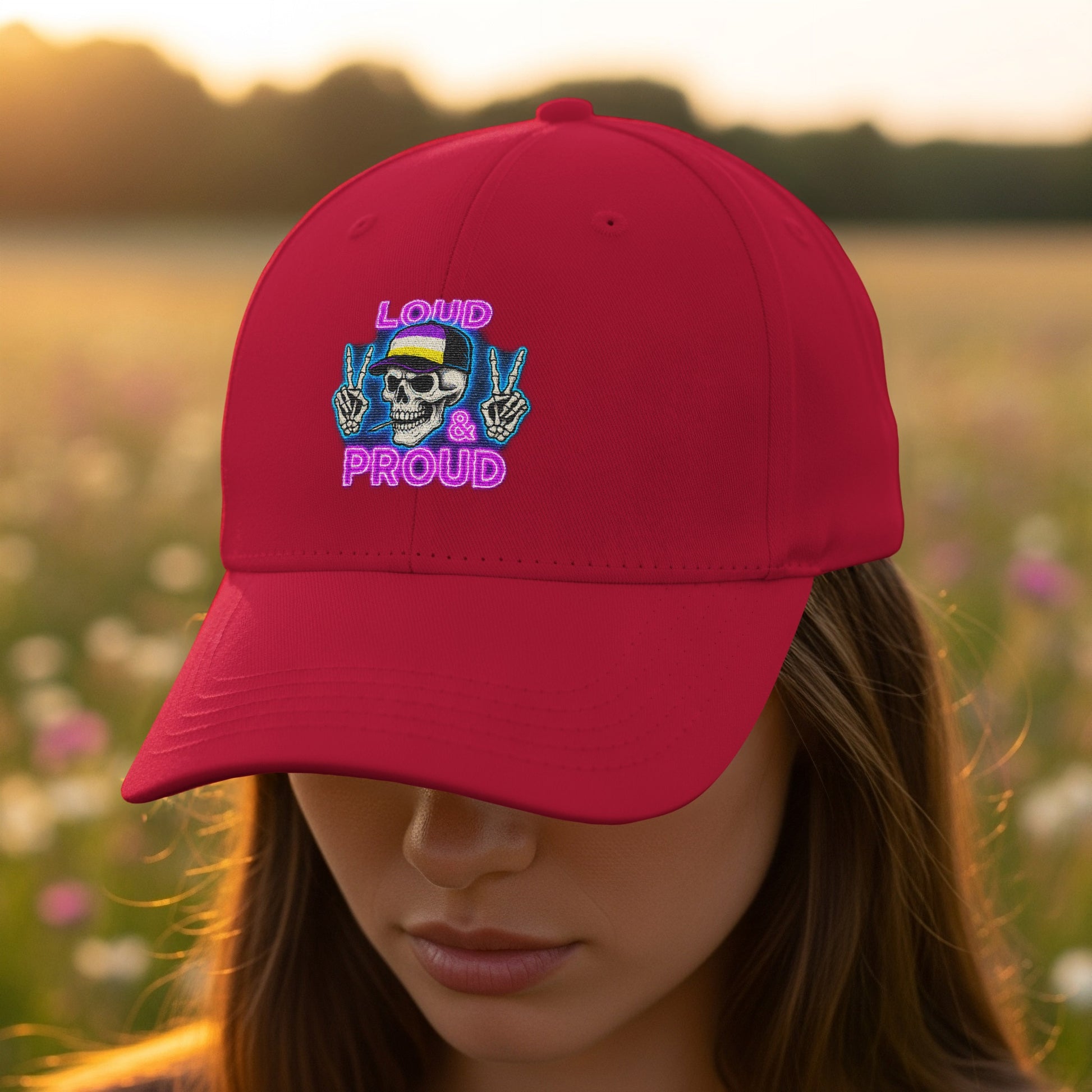 Loud and Proud Skull Peace Sign Embroidered Hat product