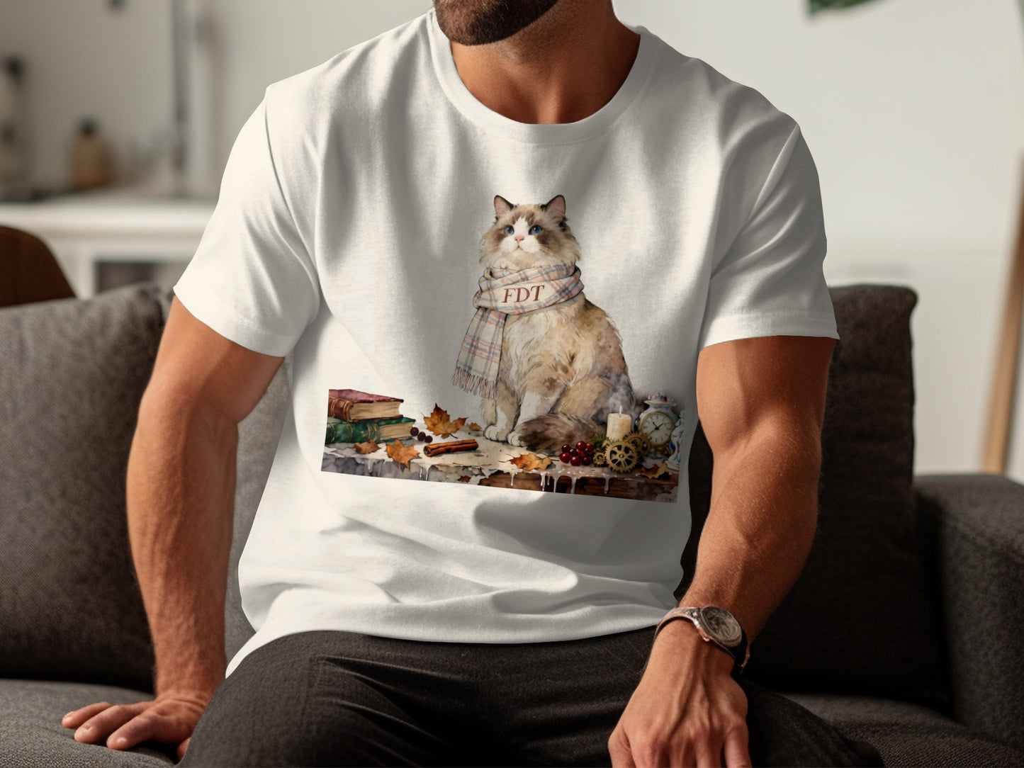 Adorable Cat Wearing Scarf Fall Decor T-Shirt