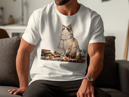 Adorable Cat Wearing Scarf Fall Decor T-Shirt