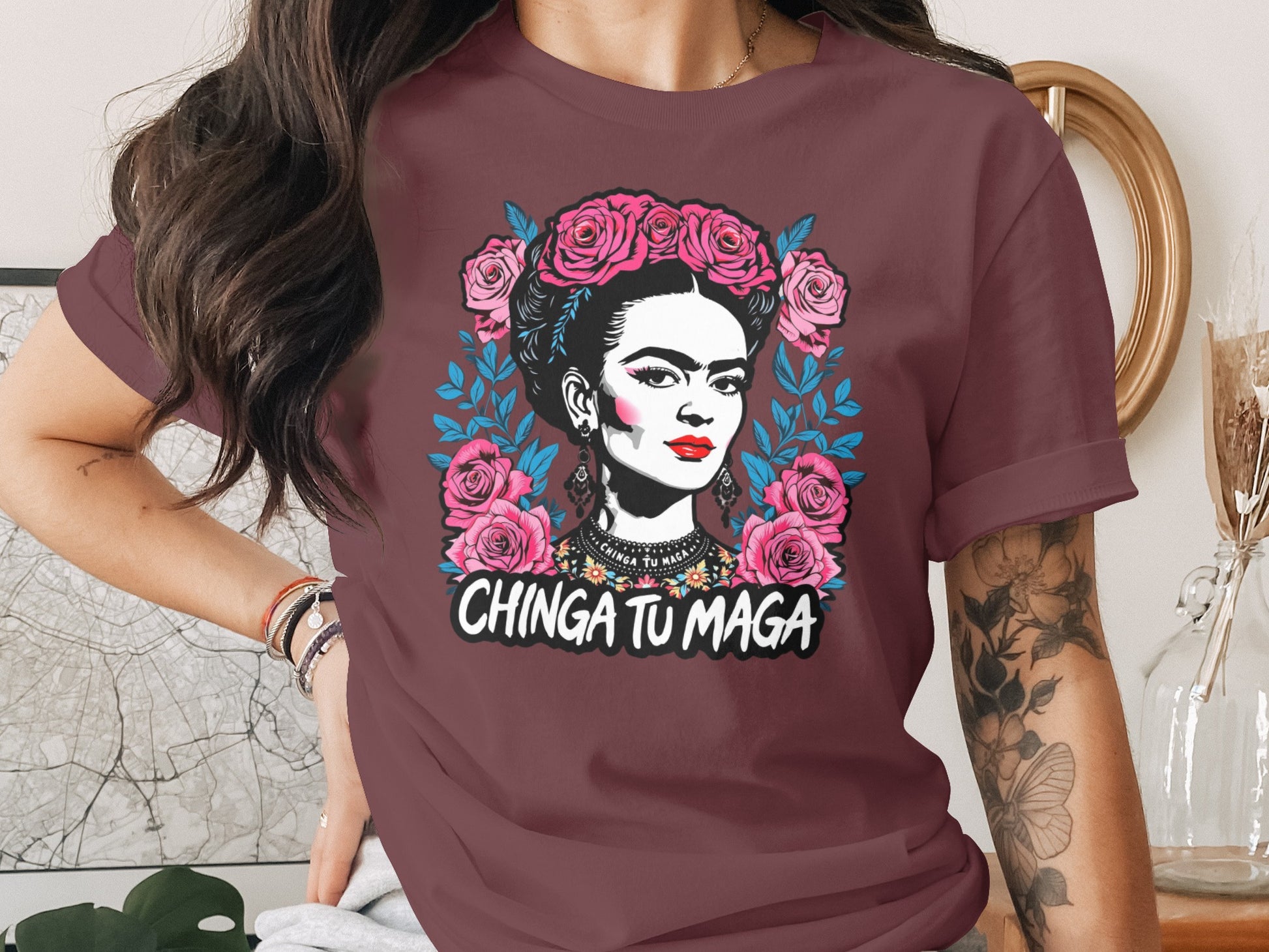 Chinga Tu Maga with Rose Graphic Women's T-shirt