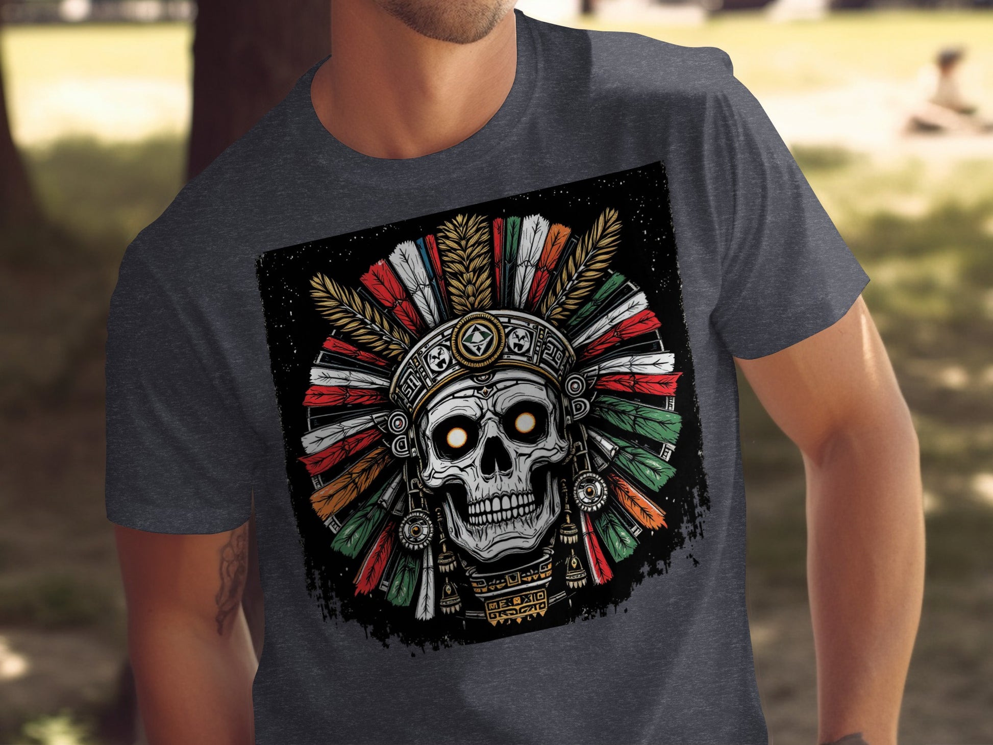 Vibrant Skull Design with Feathers Graphic T-shirt product
