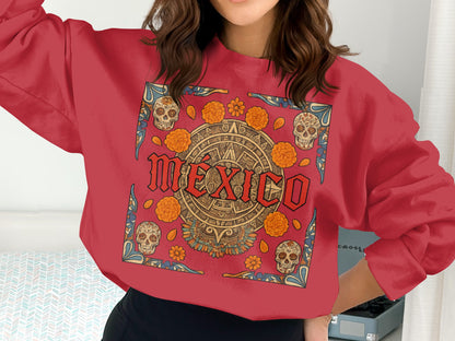 Mexico Vintage Skull and Floral Design Sweatshirt