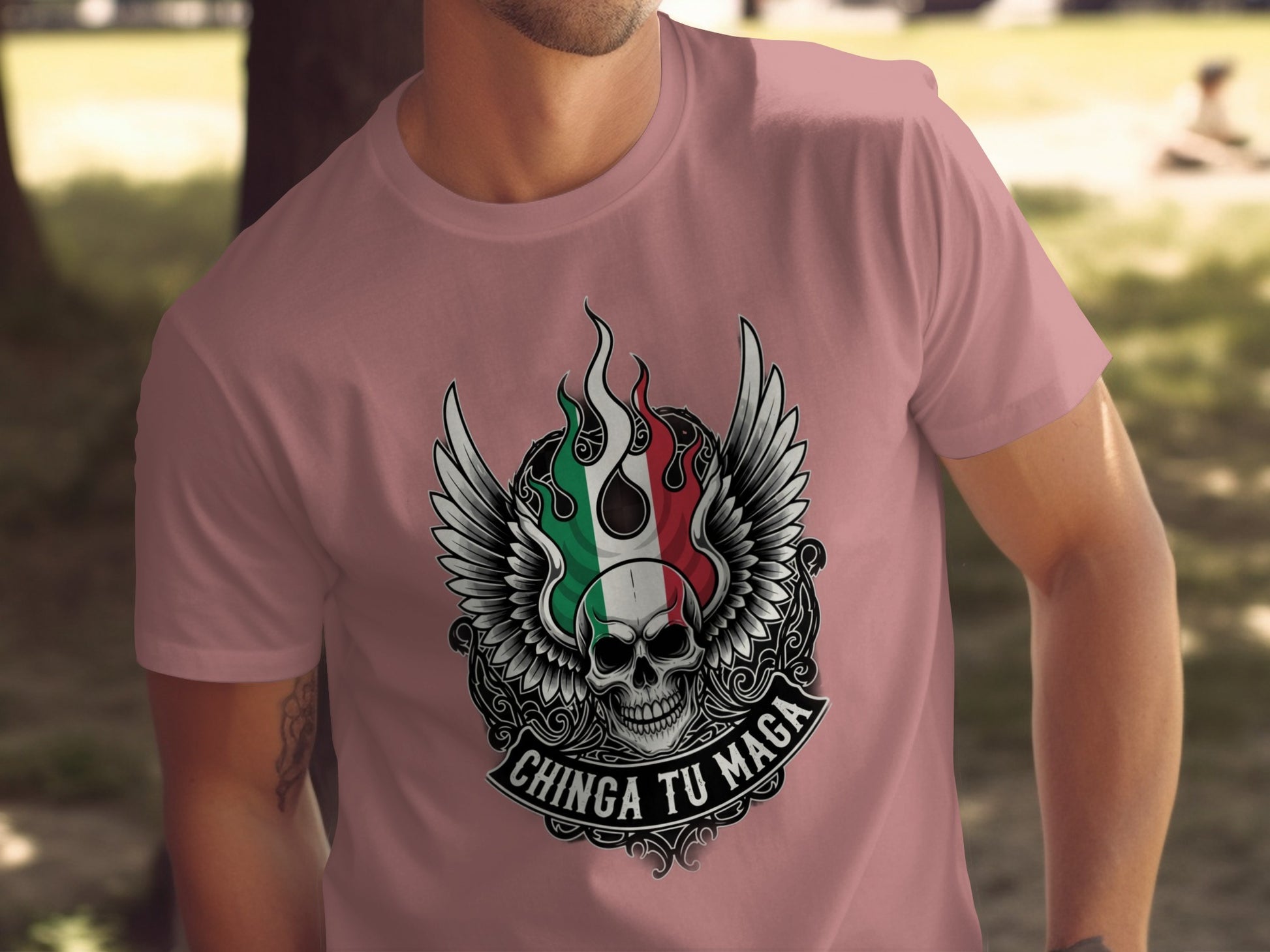 Chinga Tu Maga Skull and Wings Graphic Tee