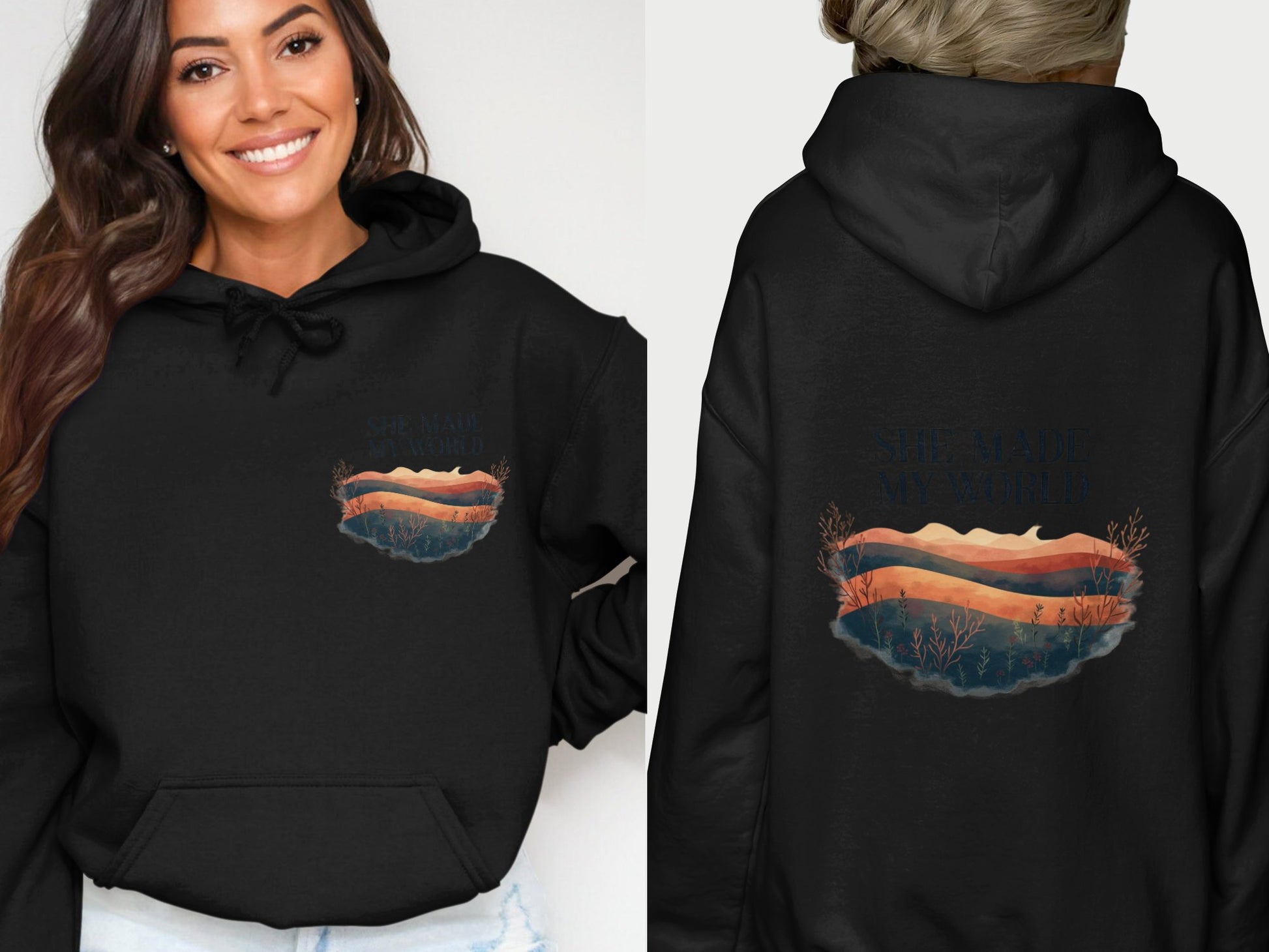 She Made My World Black Graphic Hoodie product type