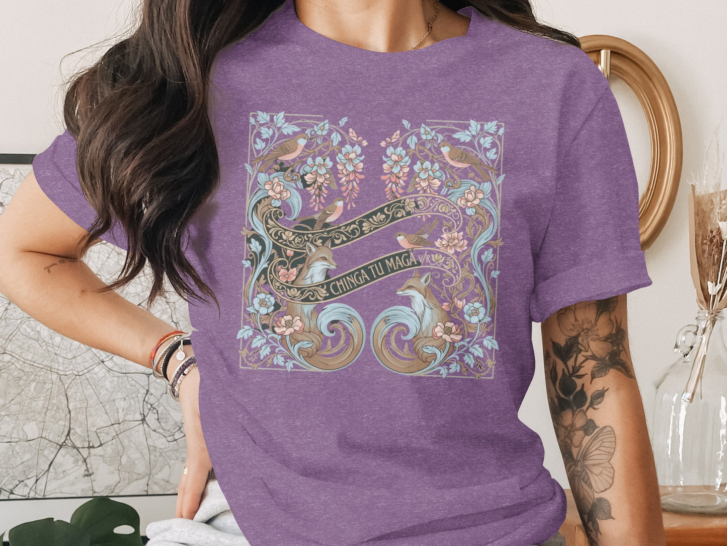 Enchanting Floral Art Purple Graphic T-Shirt