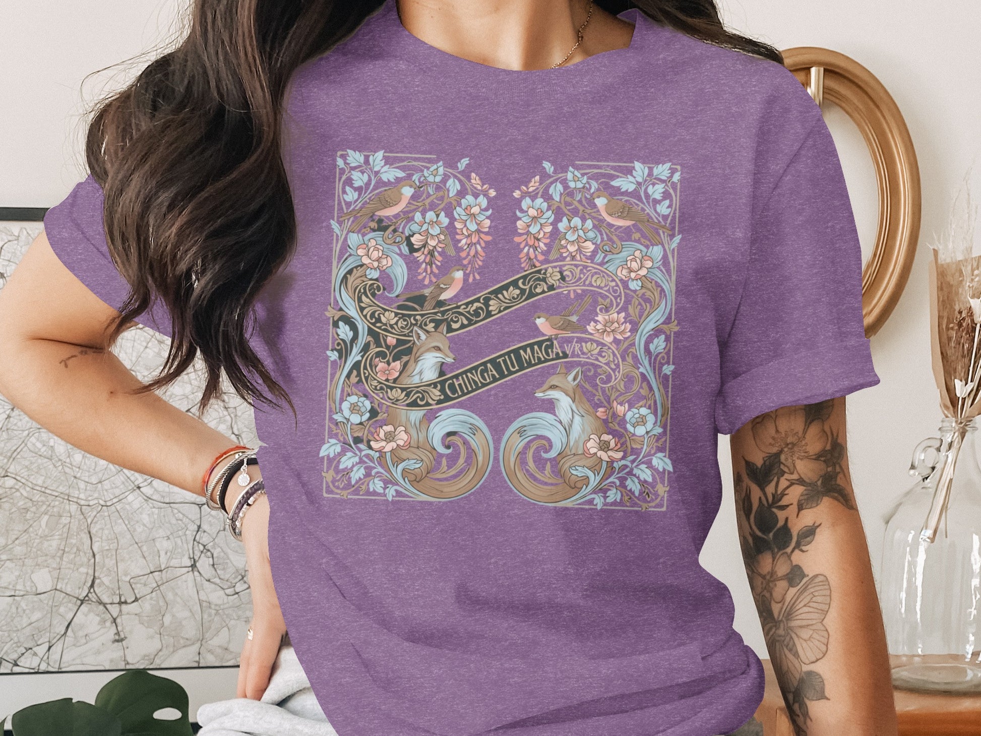 Enchanting Floral Art Purple Graphic T-Shirt