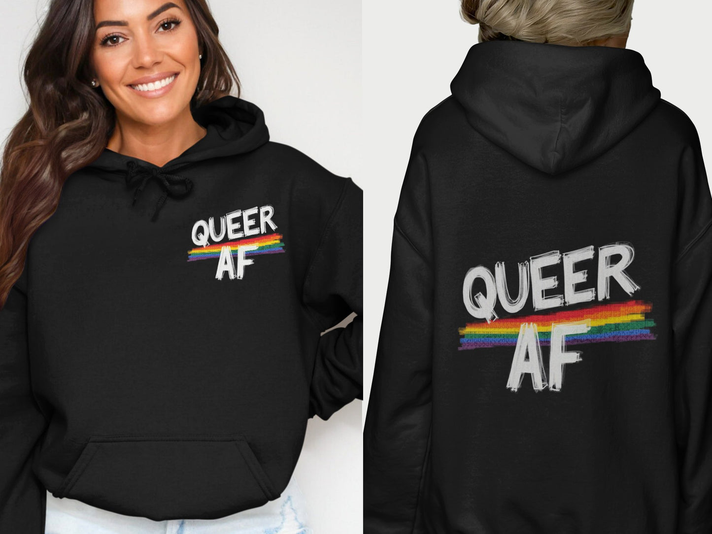Queer AF Rainbow Print Hoodie LGBT Pride product