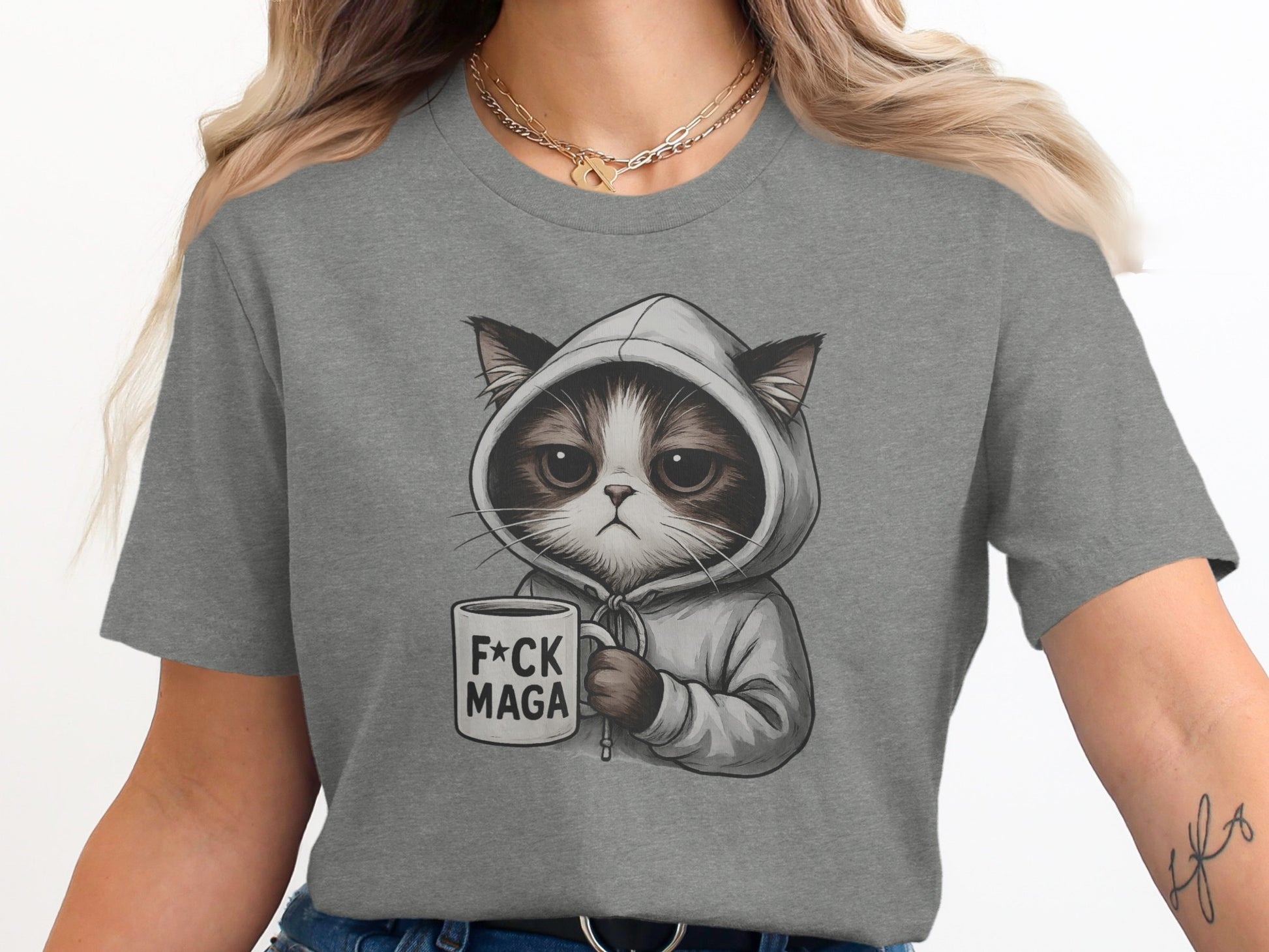 Cute Cat with Hoodie and Mug Illustration Shirt