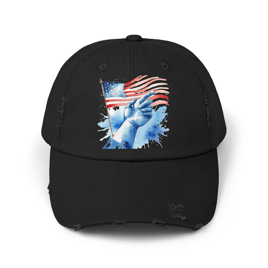 Unisex Distressed Cap with Patriotic Hand Design