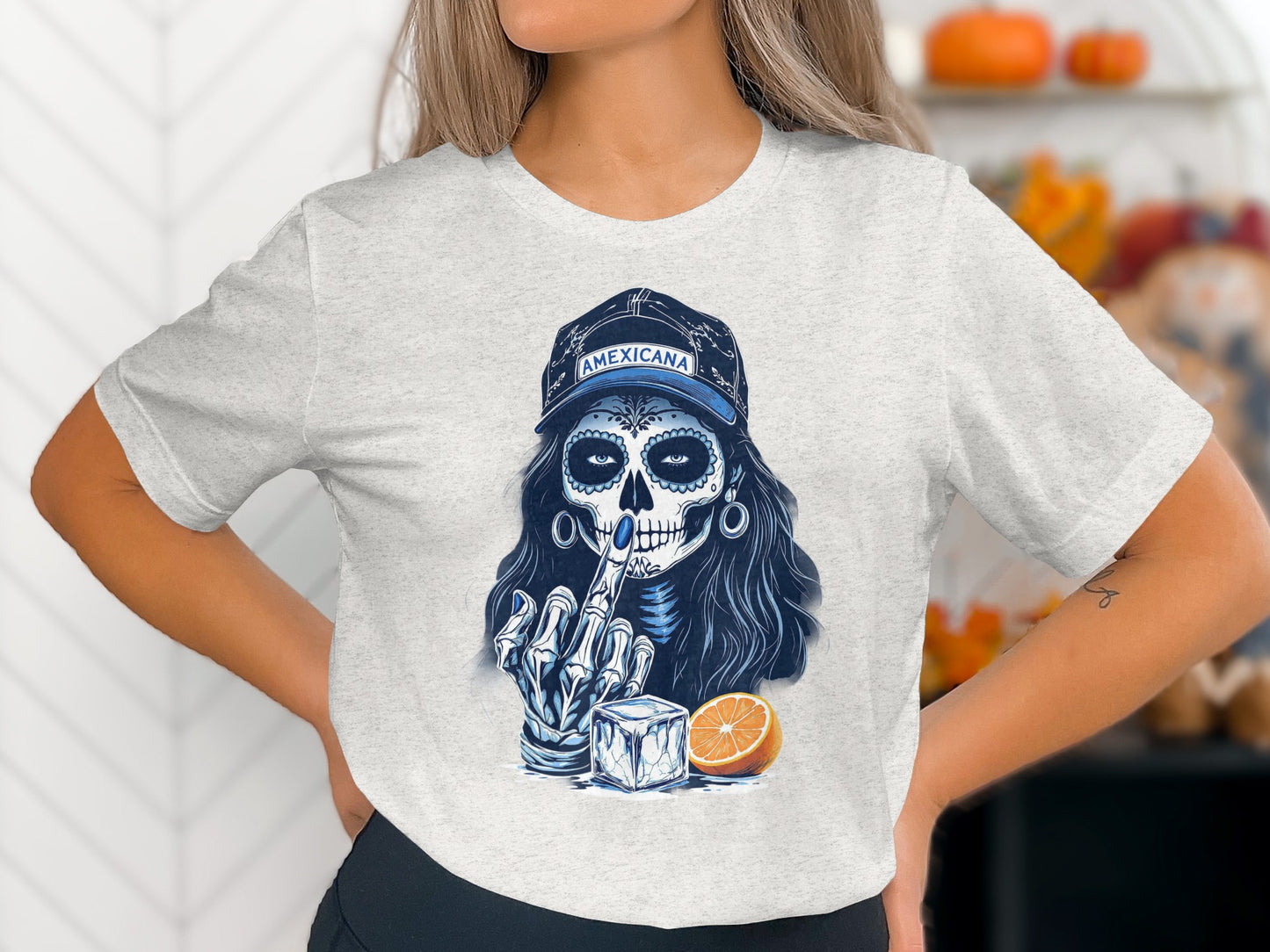 Amerciana Skull with Drink and Orange Slice T-shirt