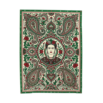Frida Kahlo Art Blankets, Bohemian Paisley Throw Blanket, Mexican Folk Art Decor, Vibrant Red Green Floral Pattern, Artistic Icon Living
