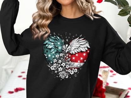 American Flag and Flower Heart Wings Sweatshirt product