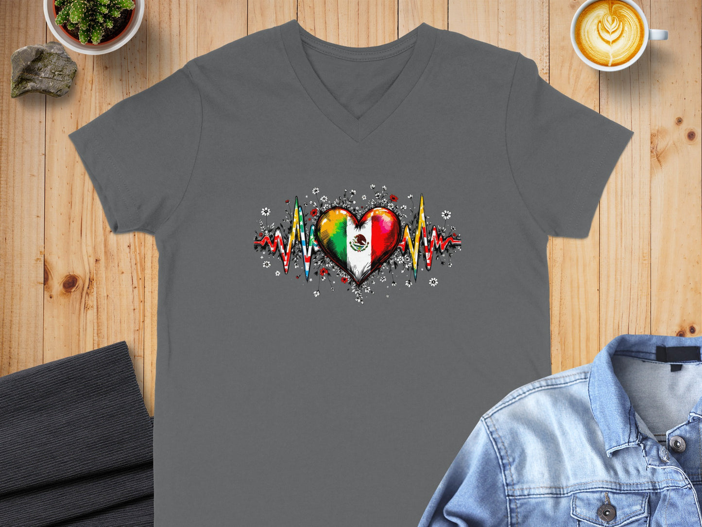 Colorful Heartbeat & Mexican Flag Design T-shirt product