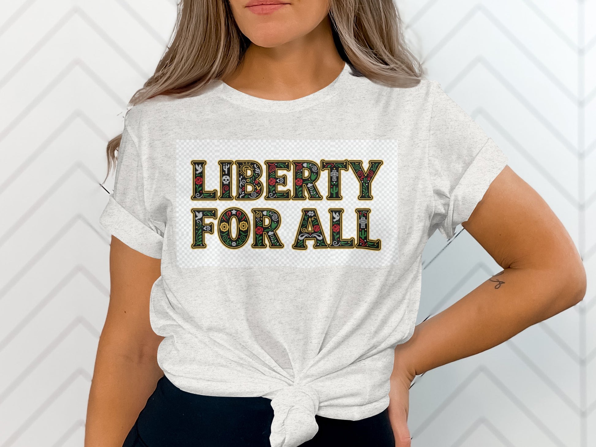 Liberty For All Design Short Sleeve White Shirt