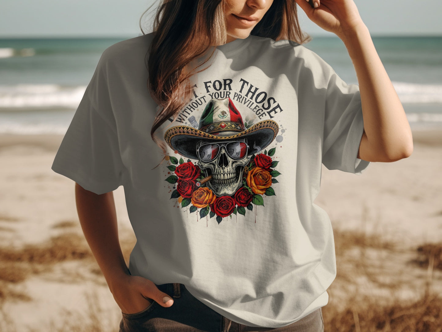 Skull Wearing Sombrero with Rose Design Shirt product type