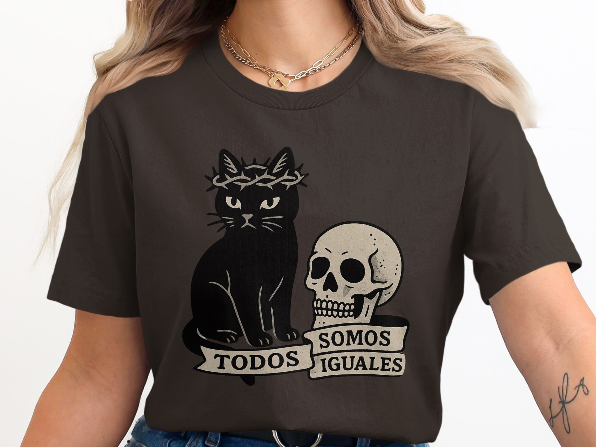 Todos Somos Iguales Cat and Skull Design Shirt product type