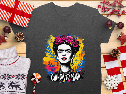 Chinga Tu Maga Colorful Artistic V-neck T-shirt