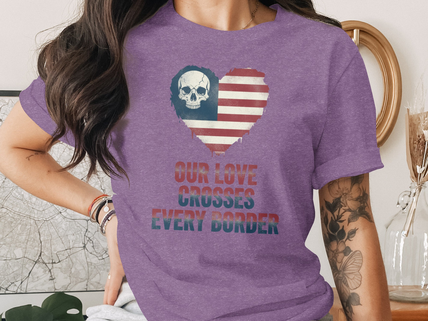 Our Love Crosses Every Border Skull USA Flag Shirt