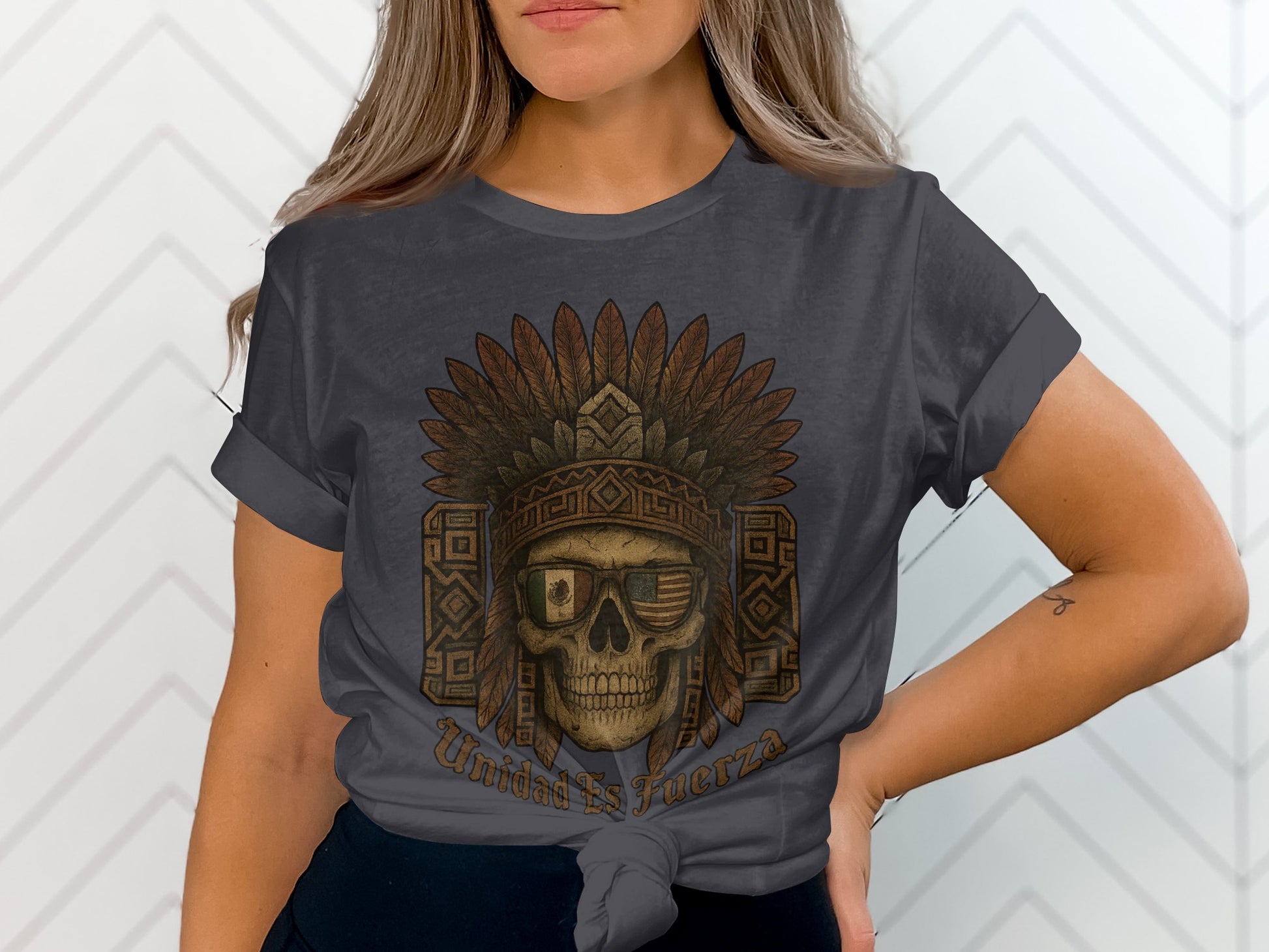 Skull With Feathered Headdress Graphic T-Shirt