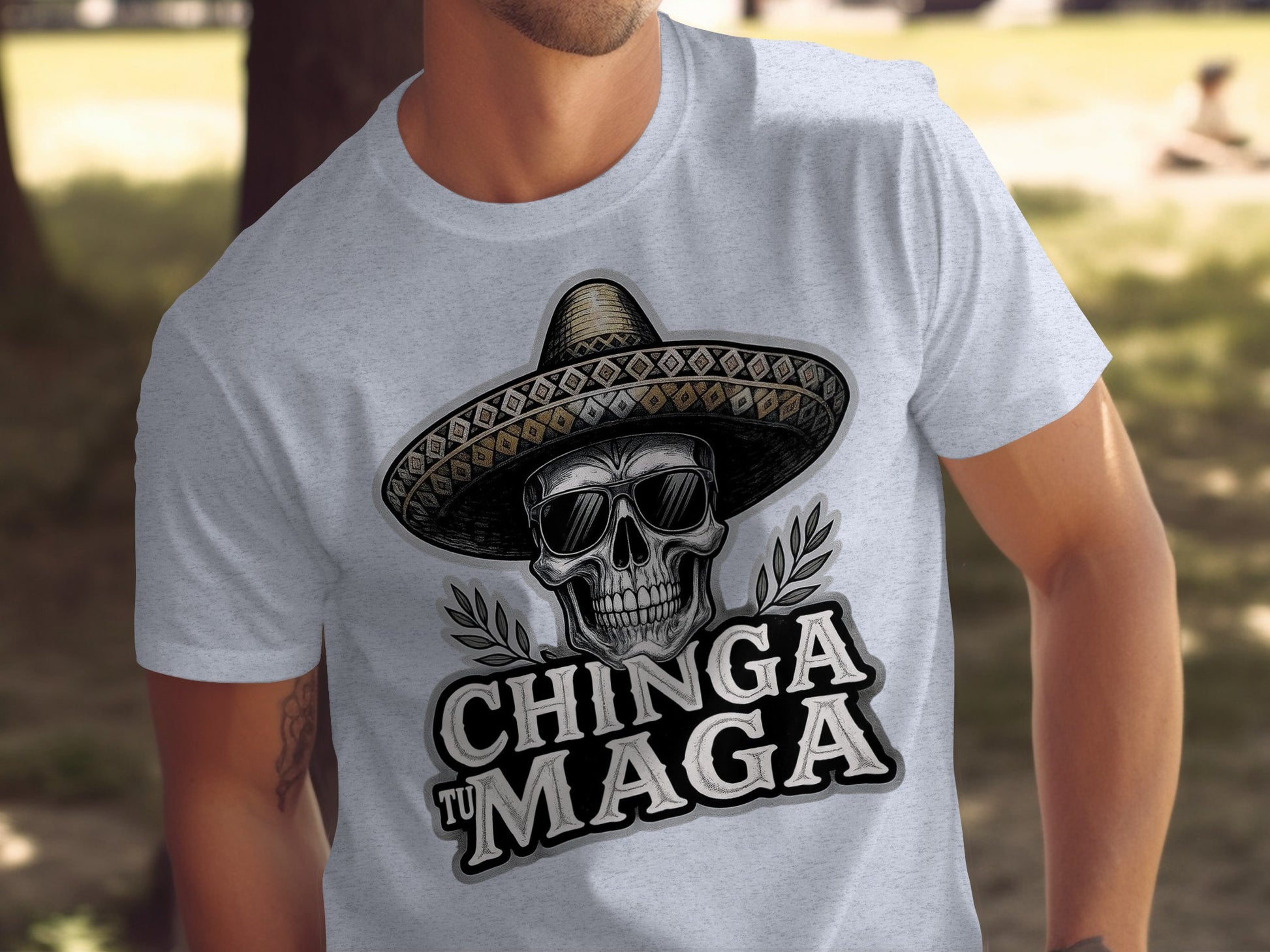 Chinga Tu Maga Skull Sombrero Graphic T-Shirt product