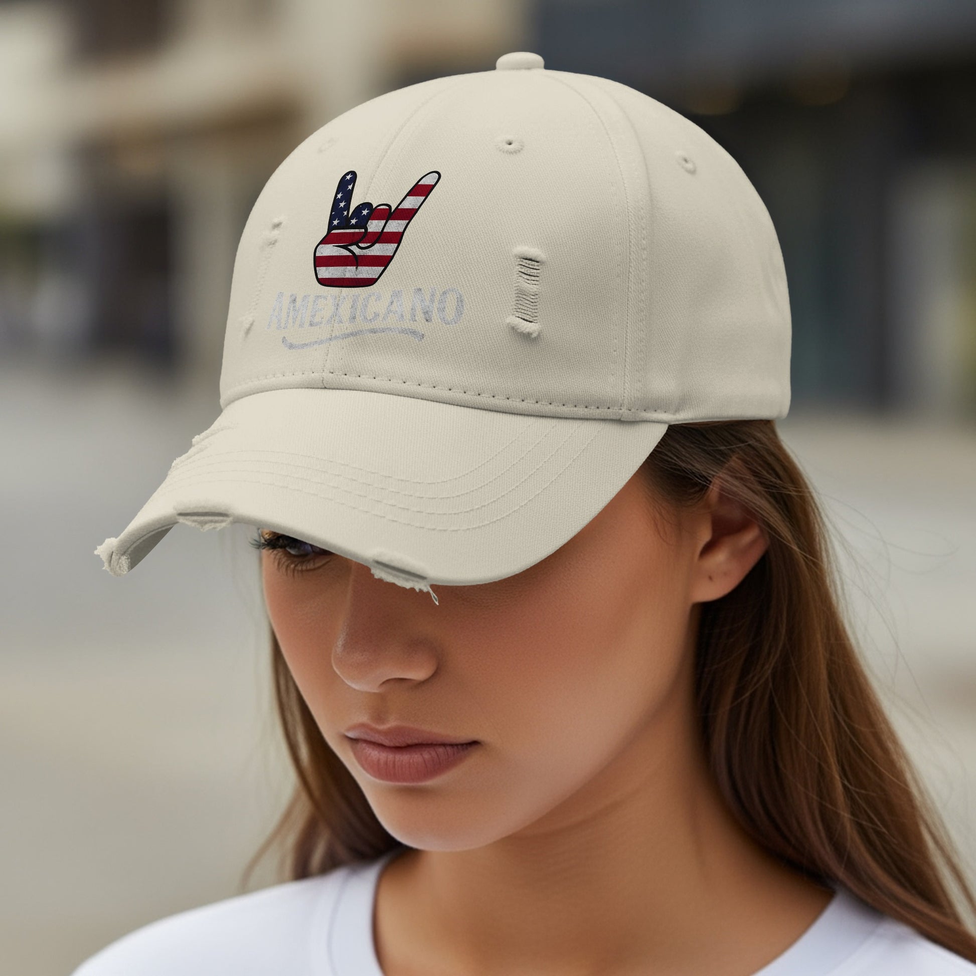 Americano Flag Hand Sign Beige Cap product