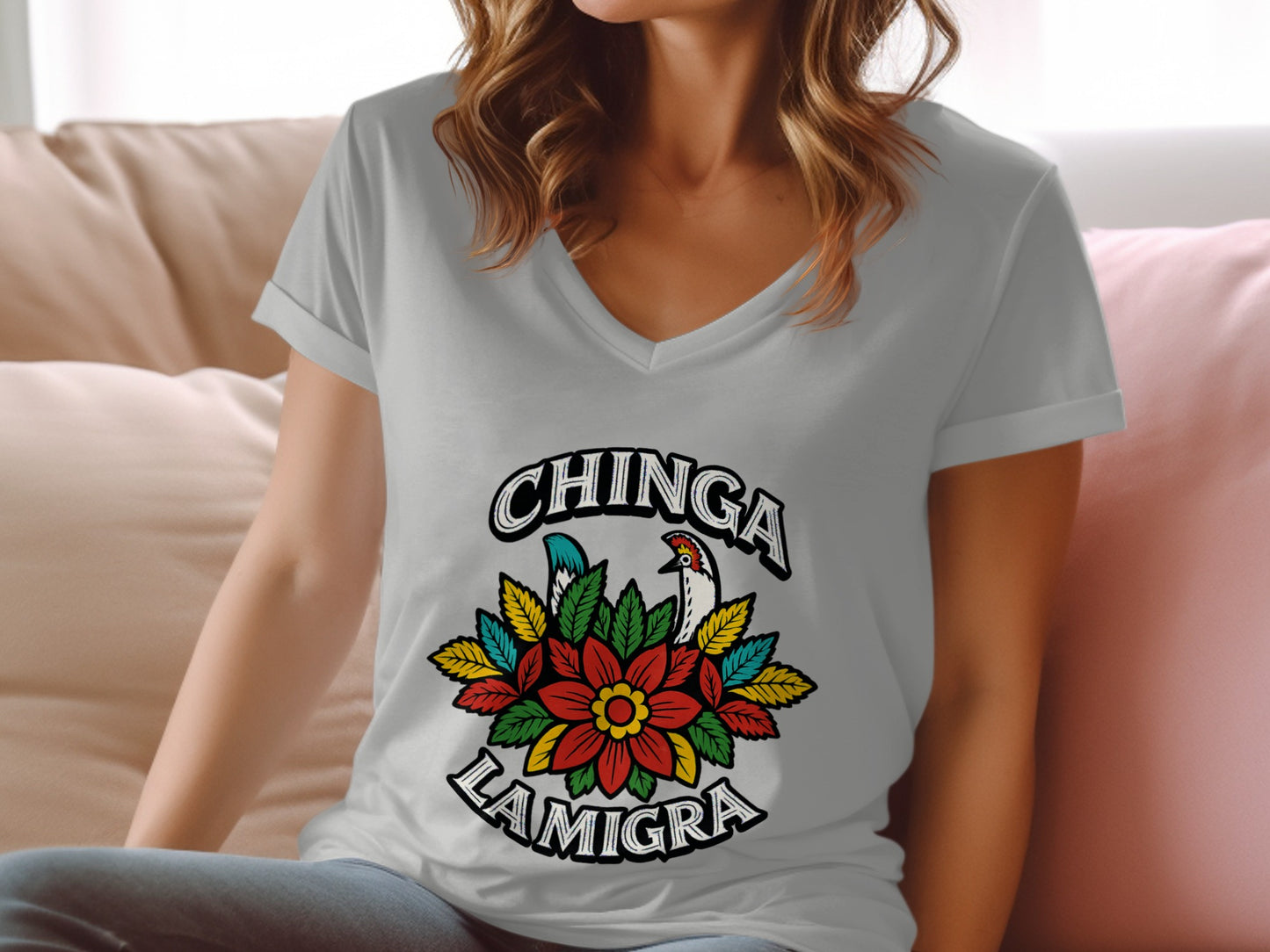 Bold Chinga La Migra Colorful Flower Graphic T-shirt product type