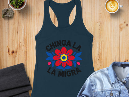 Chinga La La Migra Blue Racerback Tank Top Product