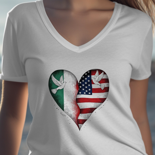 Women's Heart Flag Design V-neck T-shirt product type